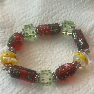 Red and Green Eclectic Beaded Bracelet